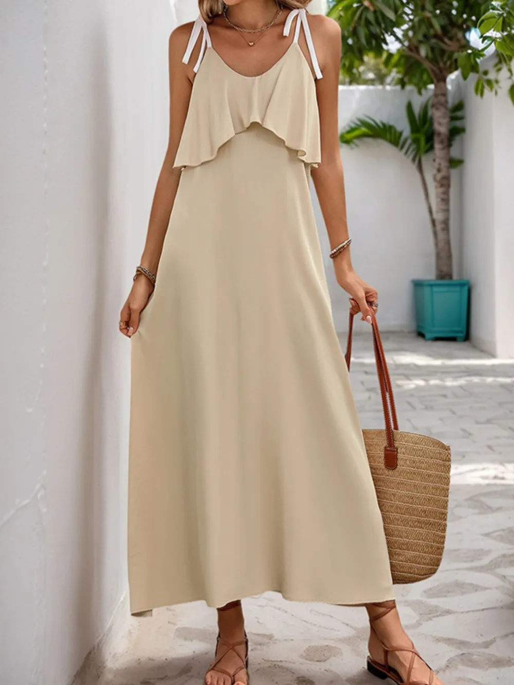 Tied Ruffled Scoop Neck Sleeveless Dress, image 2