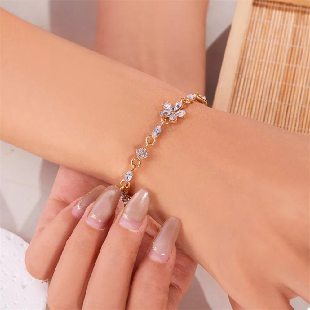 18K Gold-Plated Rhinestone Flower Bracelet, image 5