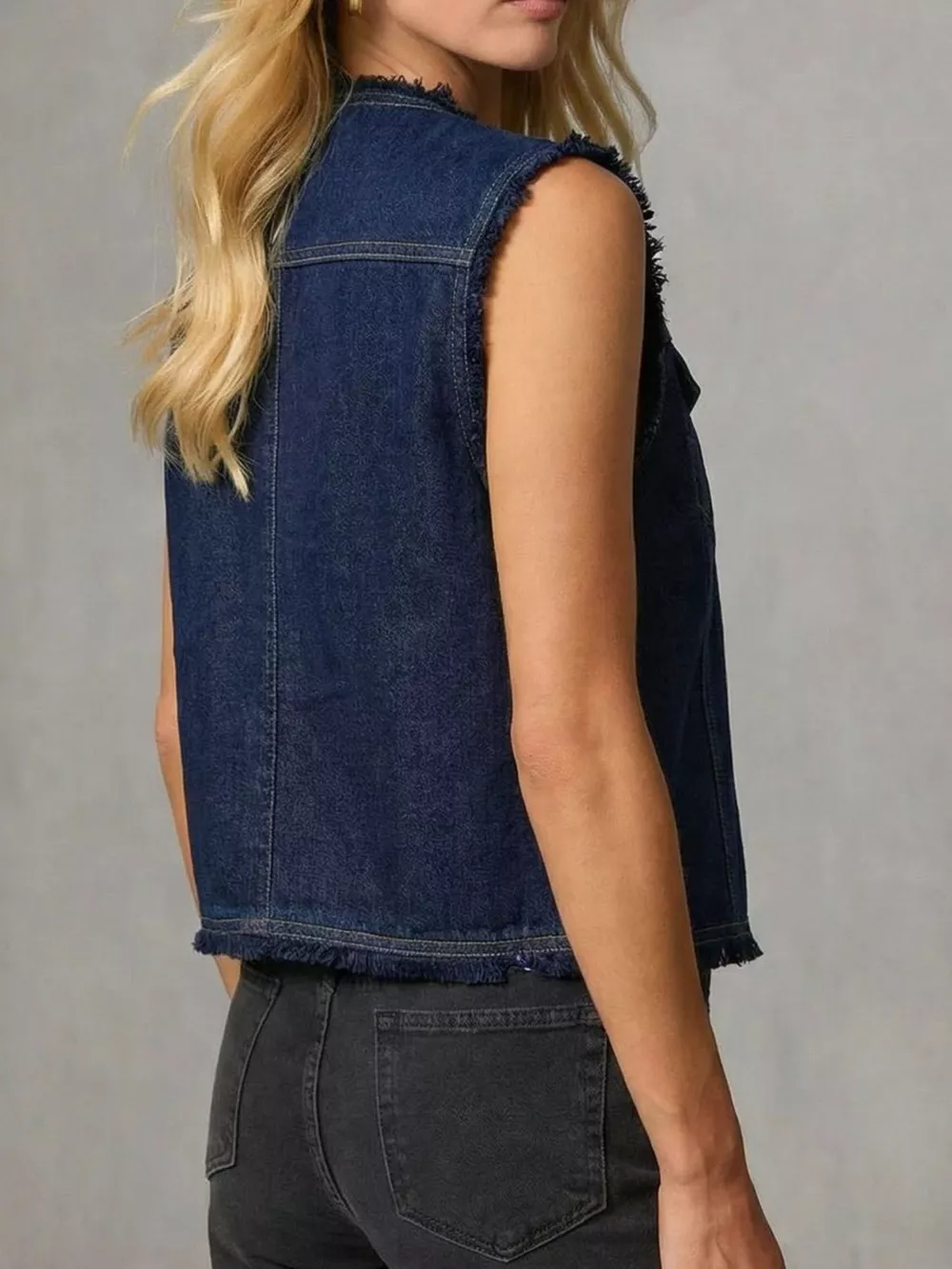 Frayed Hem Denim Vest, image 4