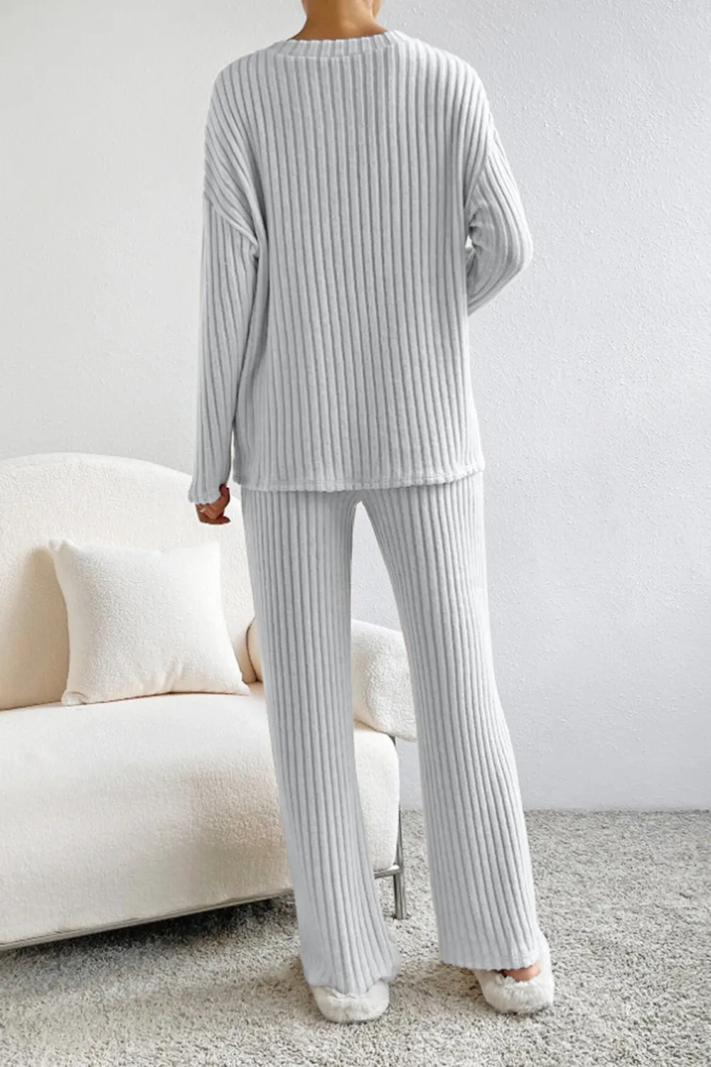 Ribbed V-Neck Top and Pants Set, image 25
