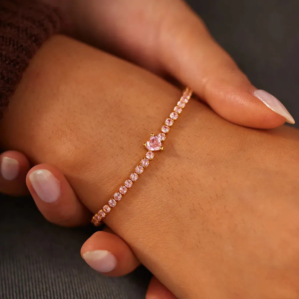 Heart Shape Inlaid Zircon 18K Gold-Plated Bracelet, image 2