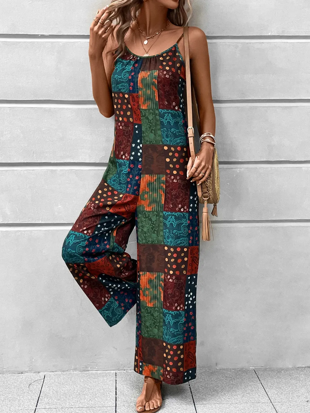 Printed Scoop Neck Spaghetti Strap Jumpsuit, image 3