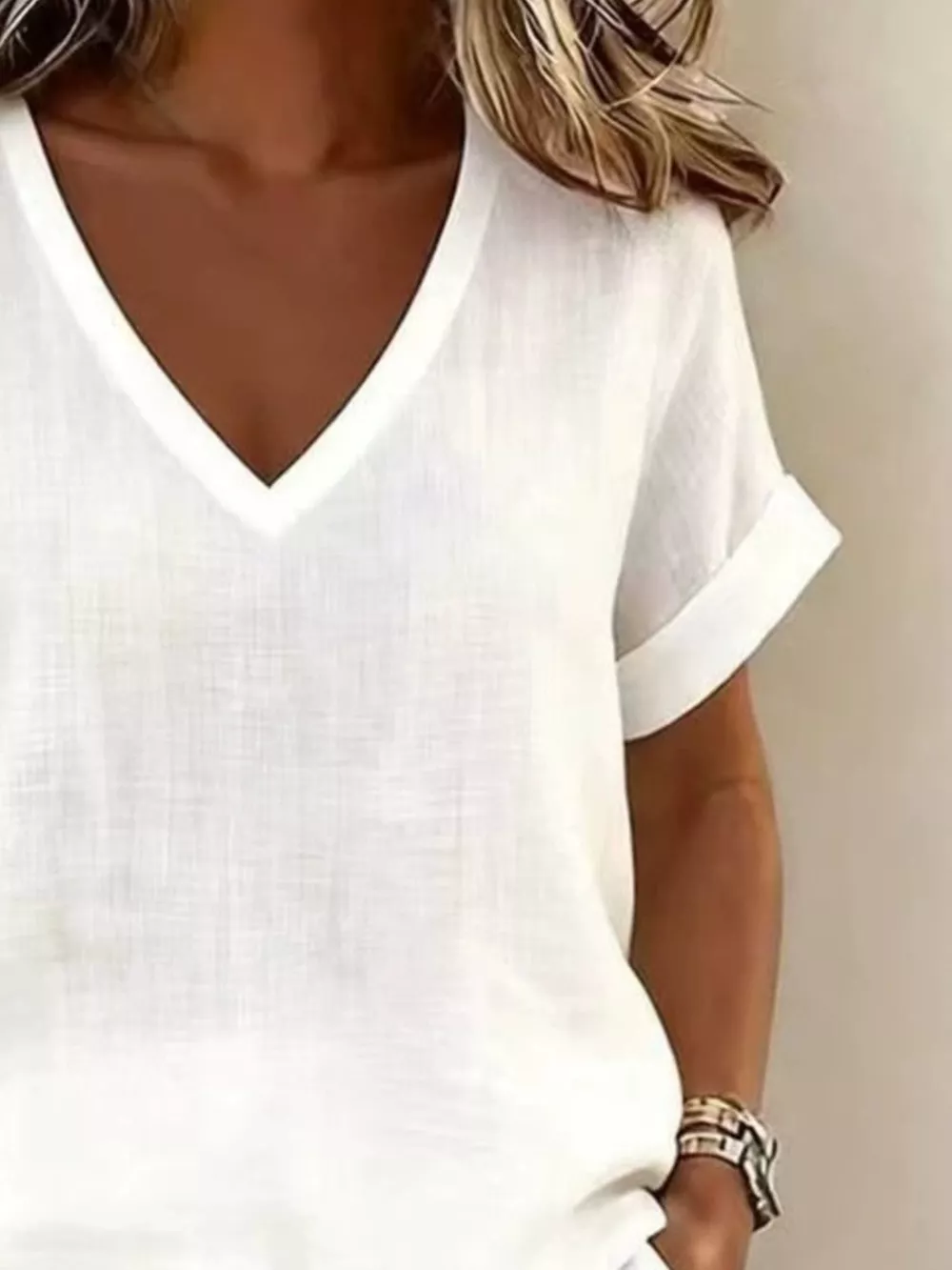 V-Neck Linen Blend Short Sleeve Top and Shorts Set, image 4