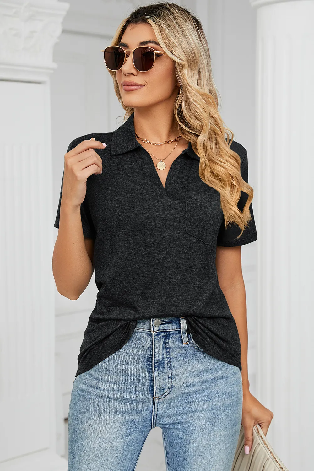 Johnny Collar Short Sleeve Blouse, image 8