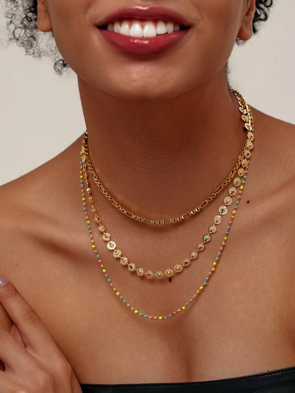 18K Gold-Plated Layered Resin Bead Necklace