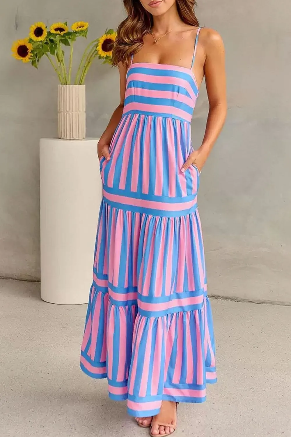 Striped Tiered Maxi Cami Dress, image 5