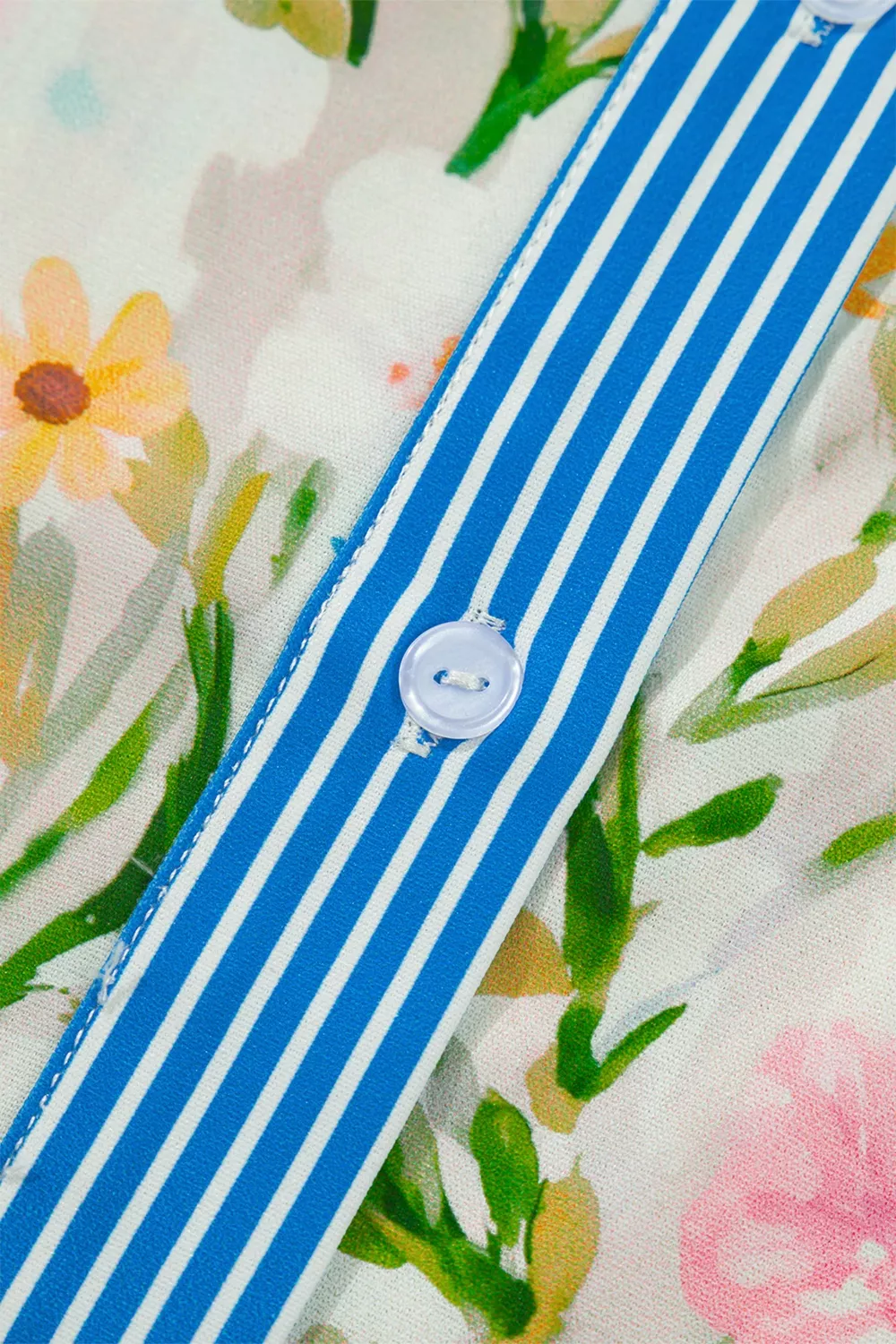 Multicolour Floral Print Striped Trim Button Down Shift Dress, image 8