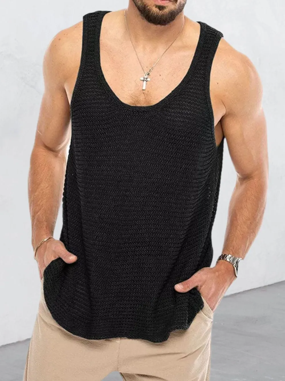 Men's Plus Size Scoop Neck Knit Tank