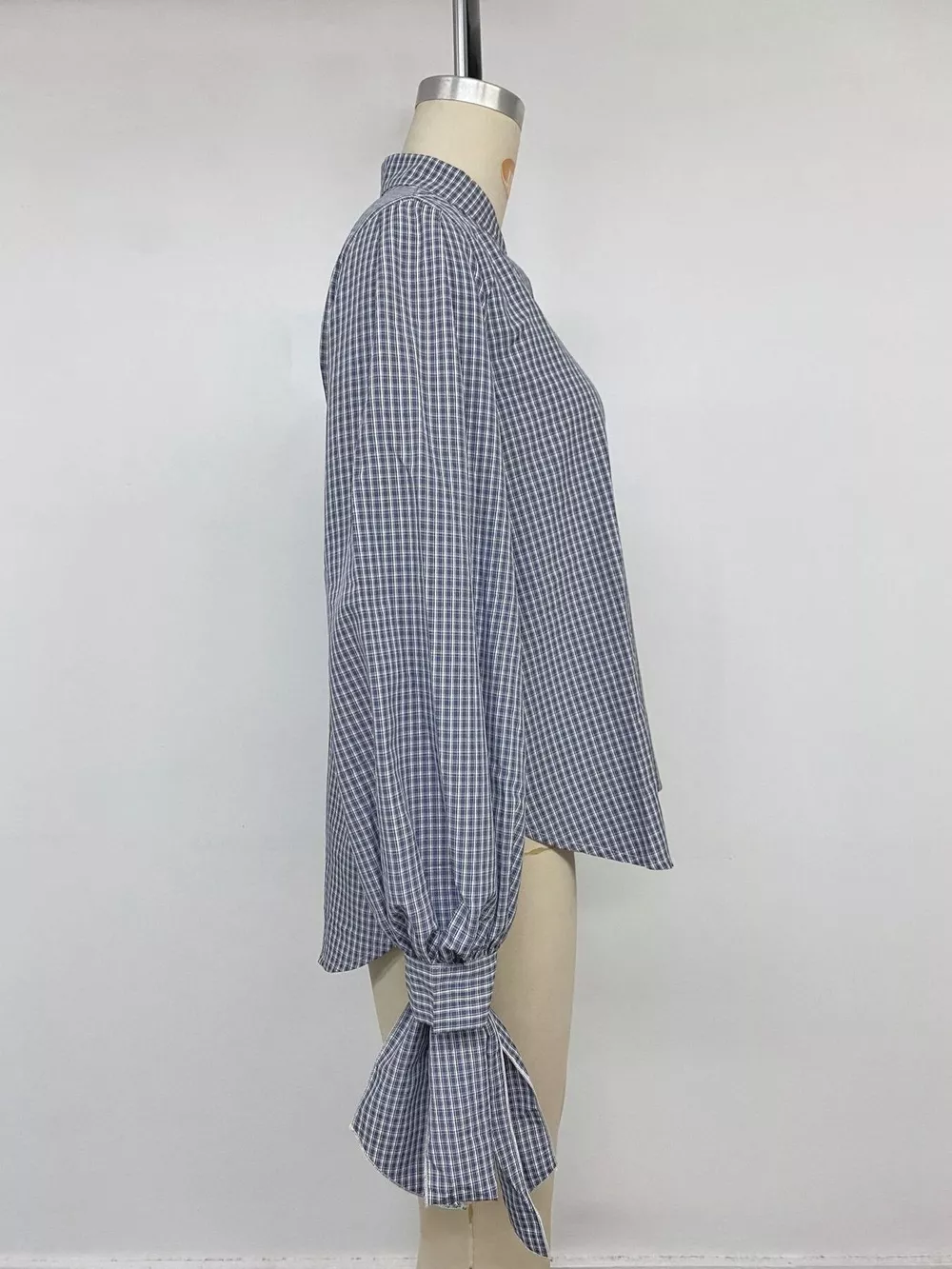 Gingham Button Up Shirt with Tie-Sleeve Detail, image 15