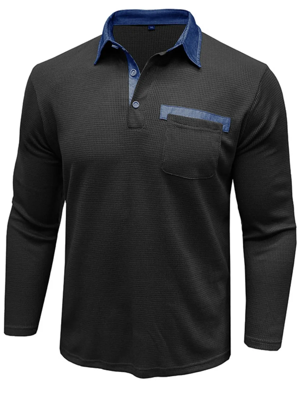 Men's Contrast Collar Long Sleeve Casual Polo Shirt, image 2