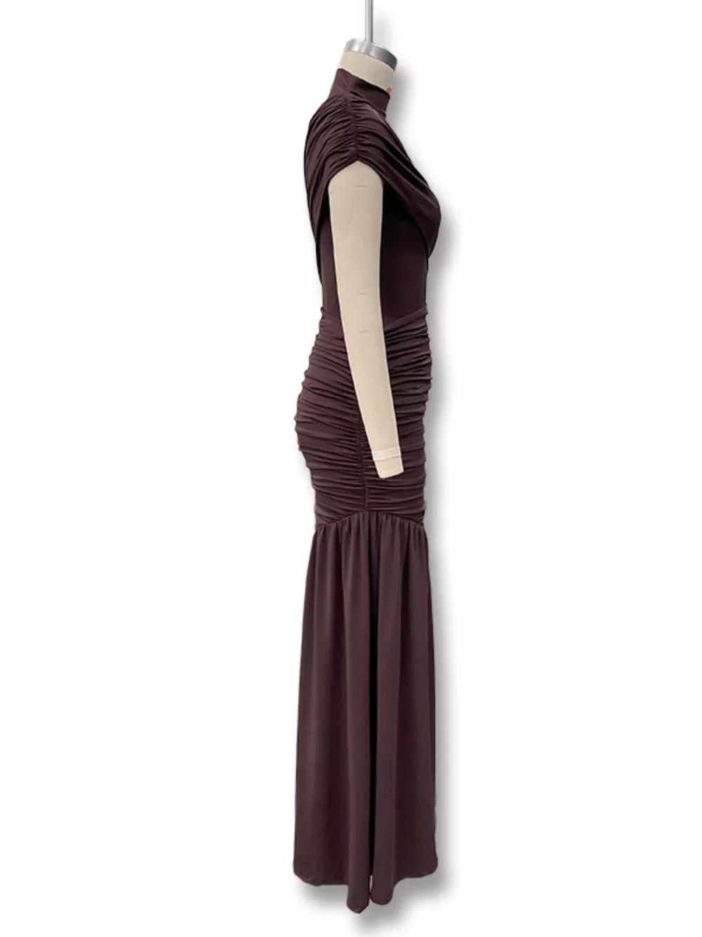 Ruched Asymmetrical Mock Neck Dress, image 4