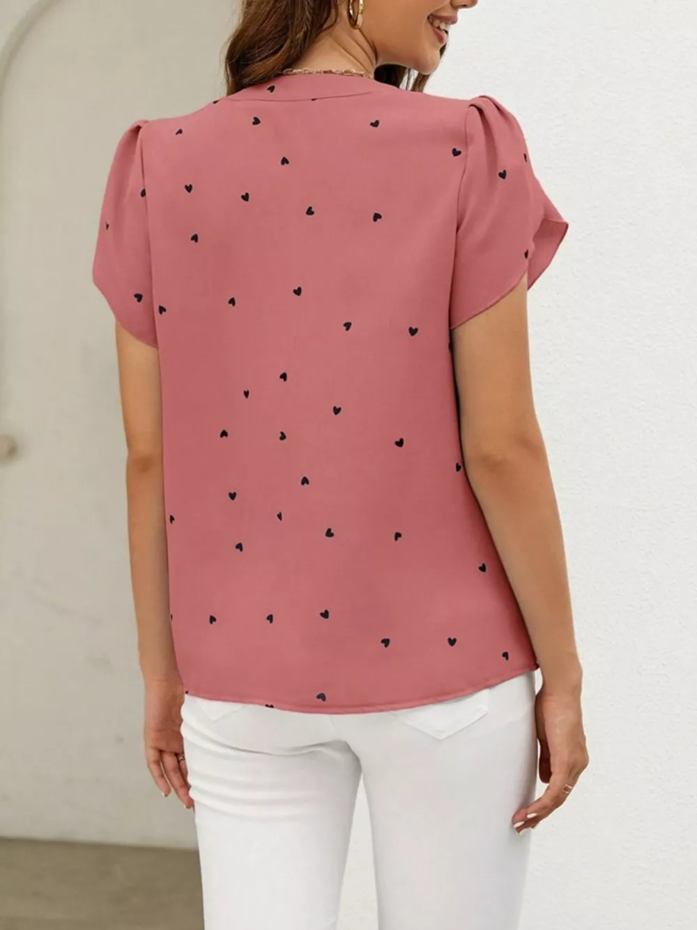Heart Print Petal Sleeve Blouse, image 11