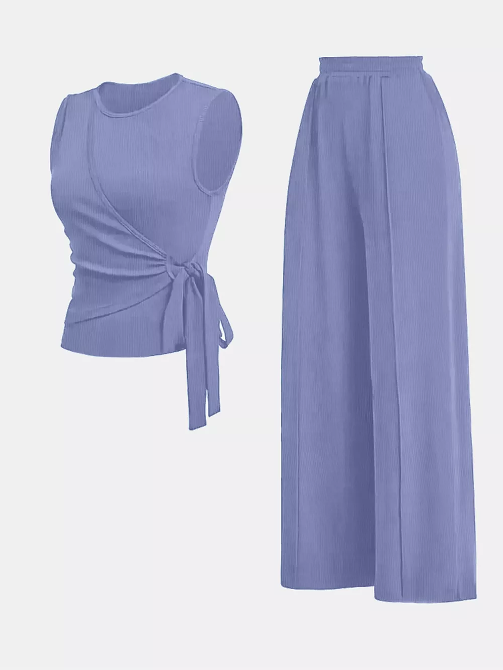 Side Tie Round Neck Tank and Pants Set, image 5