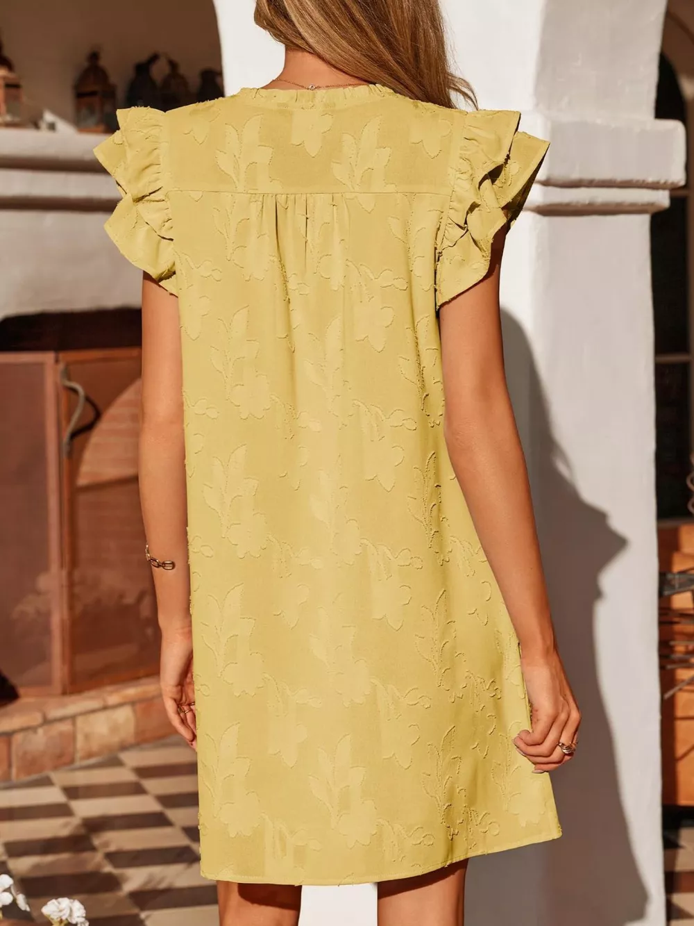 Floral Embossed Ruffle Sleeve Mini Dress, image 25