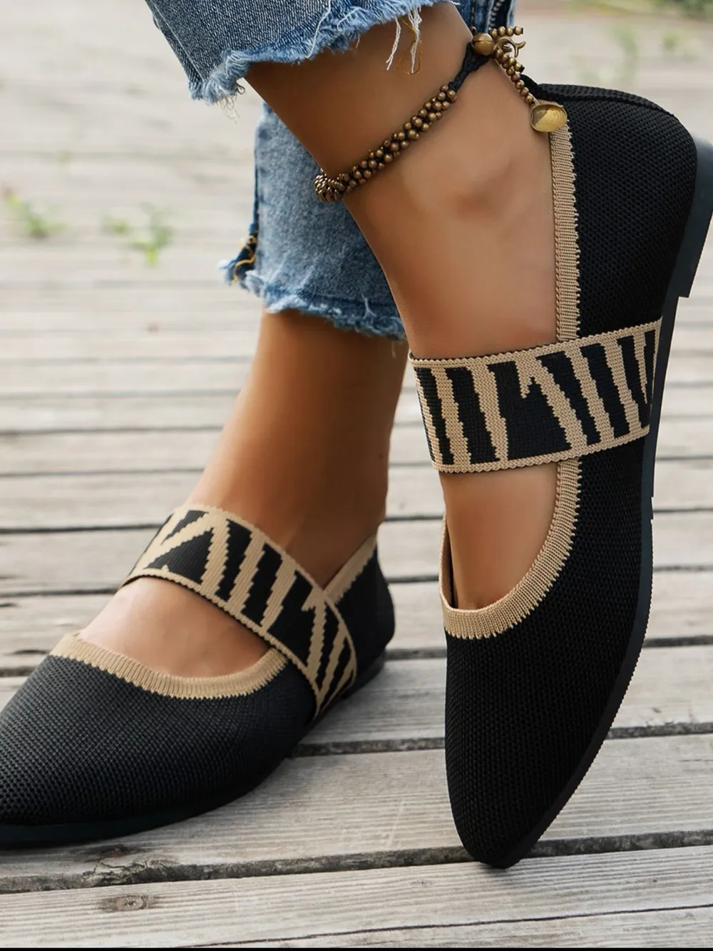 Point Toe Flats Mesh Gingham Strap Loafers, image 2