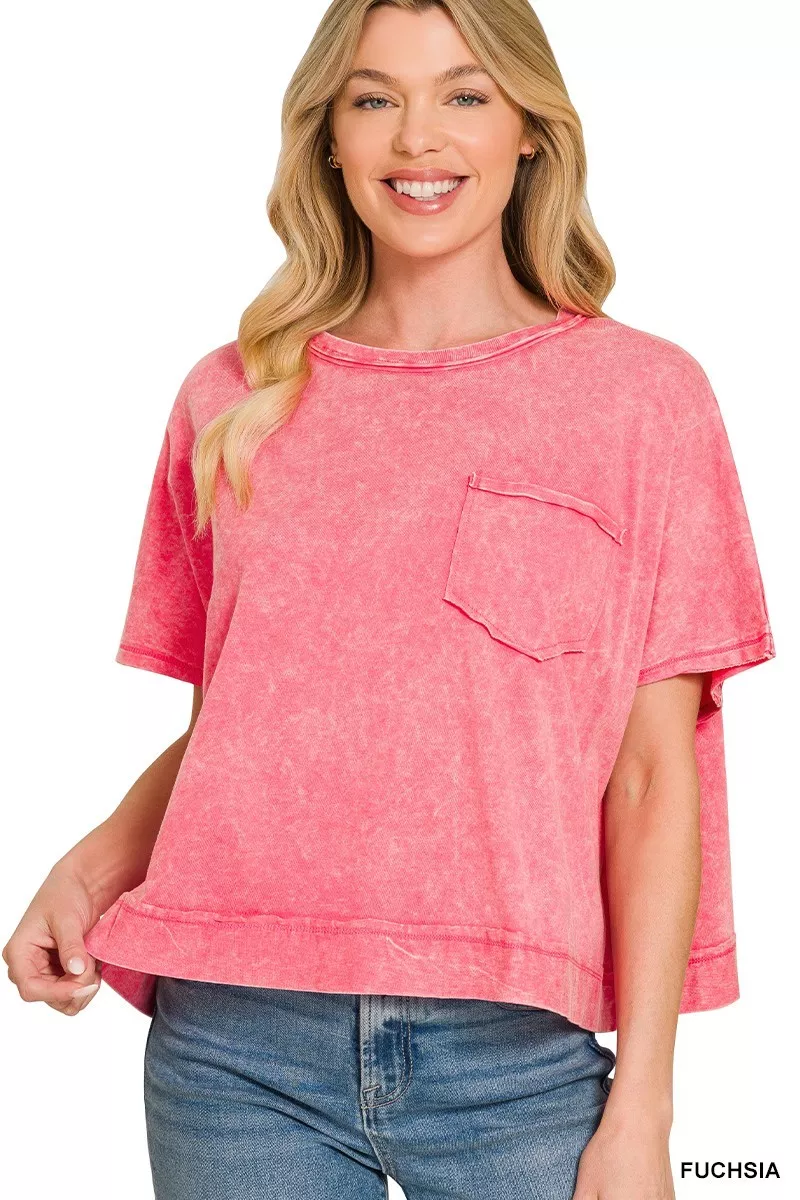 Acid Washed Round Neck Short Sleeve Oversized T-Shirt, image 2