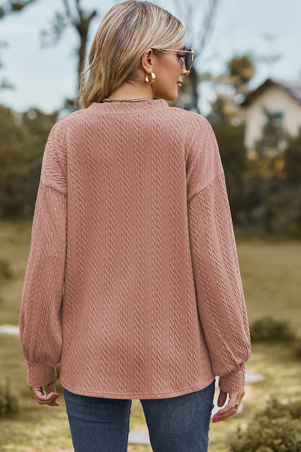 Textured V-Neck Dropped Shoulder T-Shirt, image 15