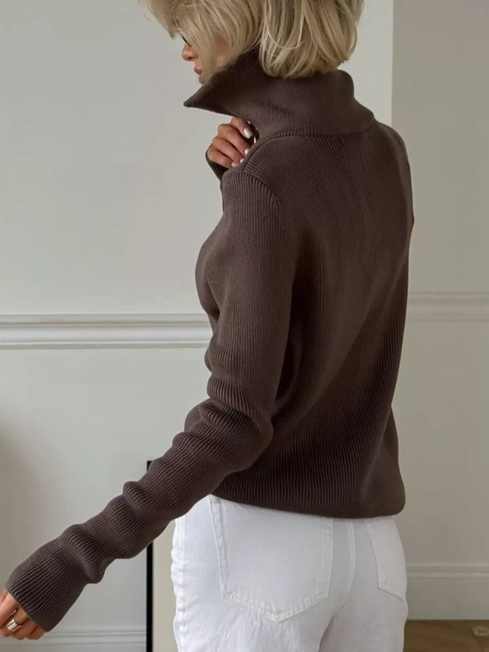 Ribbed Knit Quarter-Zip Sweater, image 3