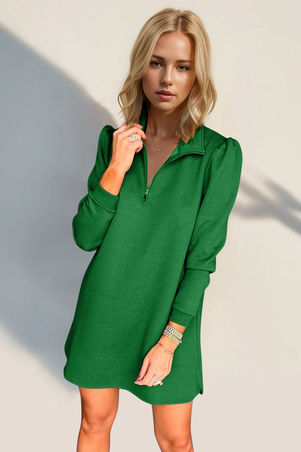 Textured Quarter Zip Long Sleeve Dress, image 4