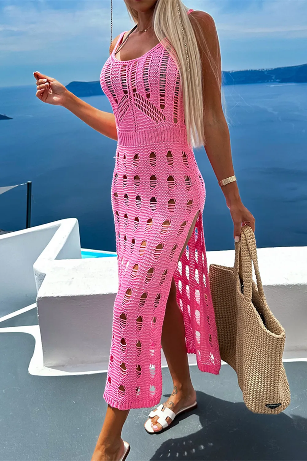 Openwork Slit Scoop Neck Sleeveless Cover Up, image 8