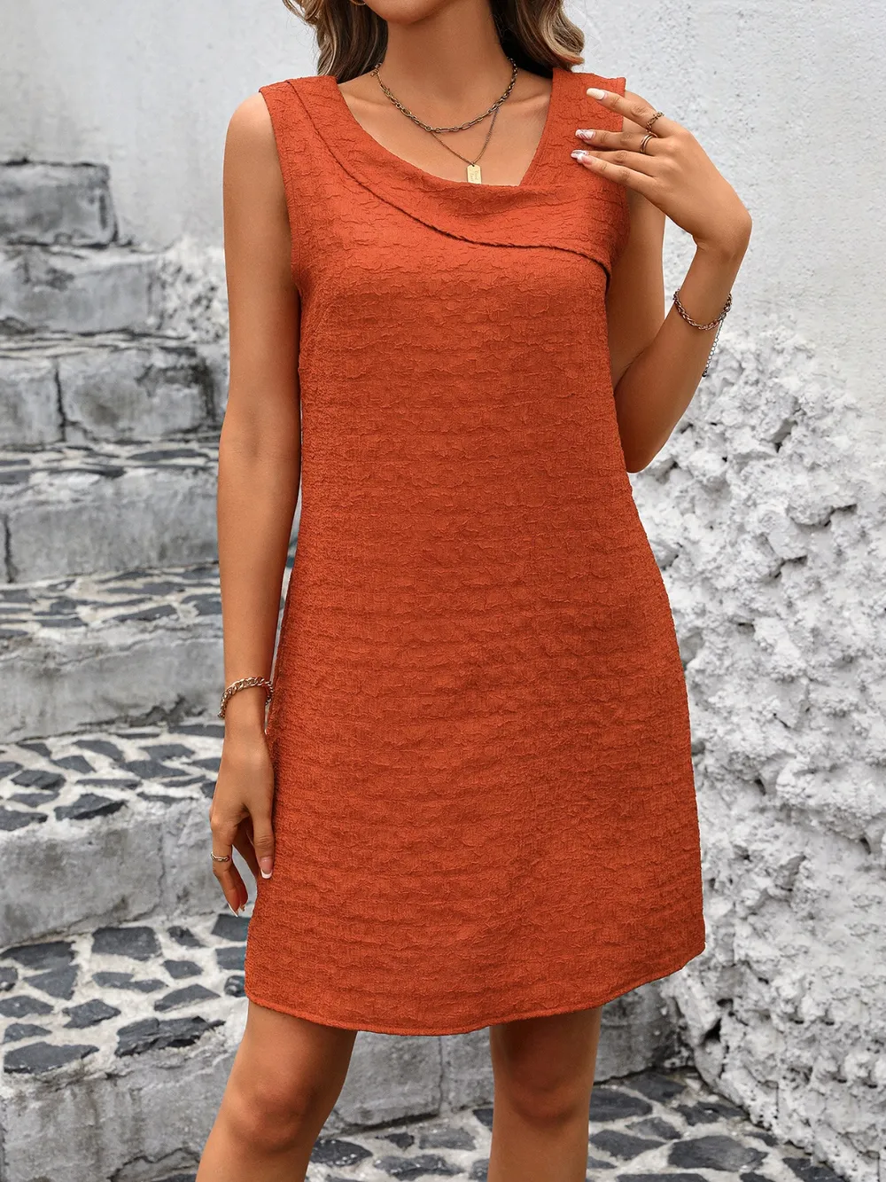 Asymmetrical Neck Sleeveless Mini Dress, image 7