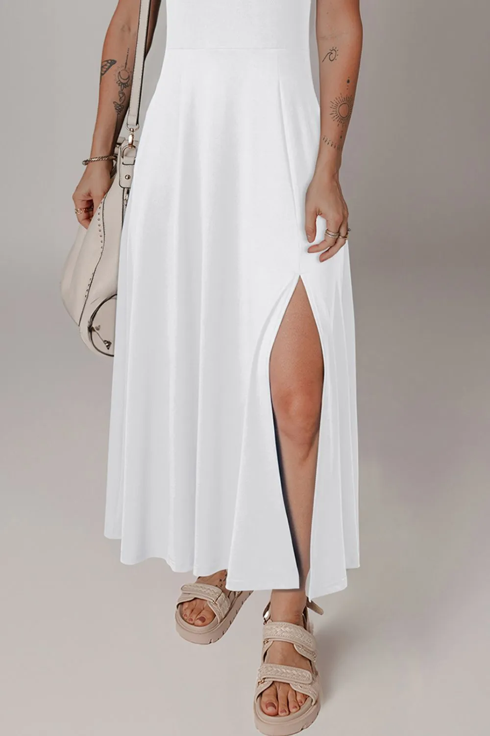 Side Slit Scoop Neck Wide Strap Dress, image 4