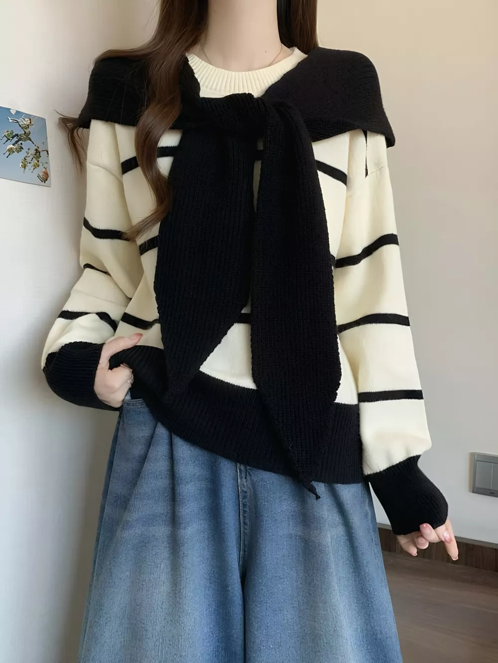 Striped Round Neck Long Sleeve Sweater, image 7