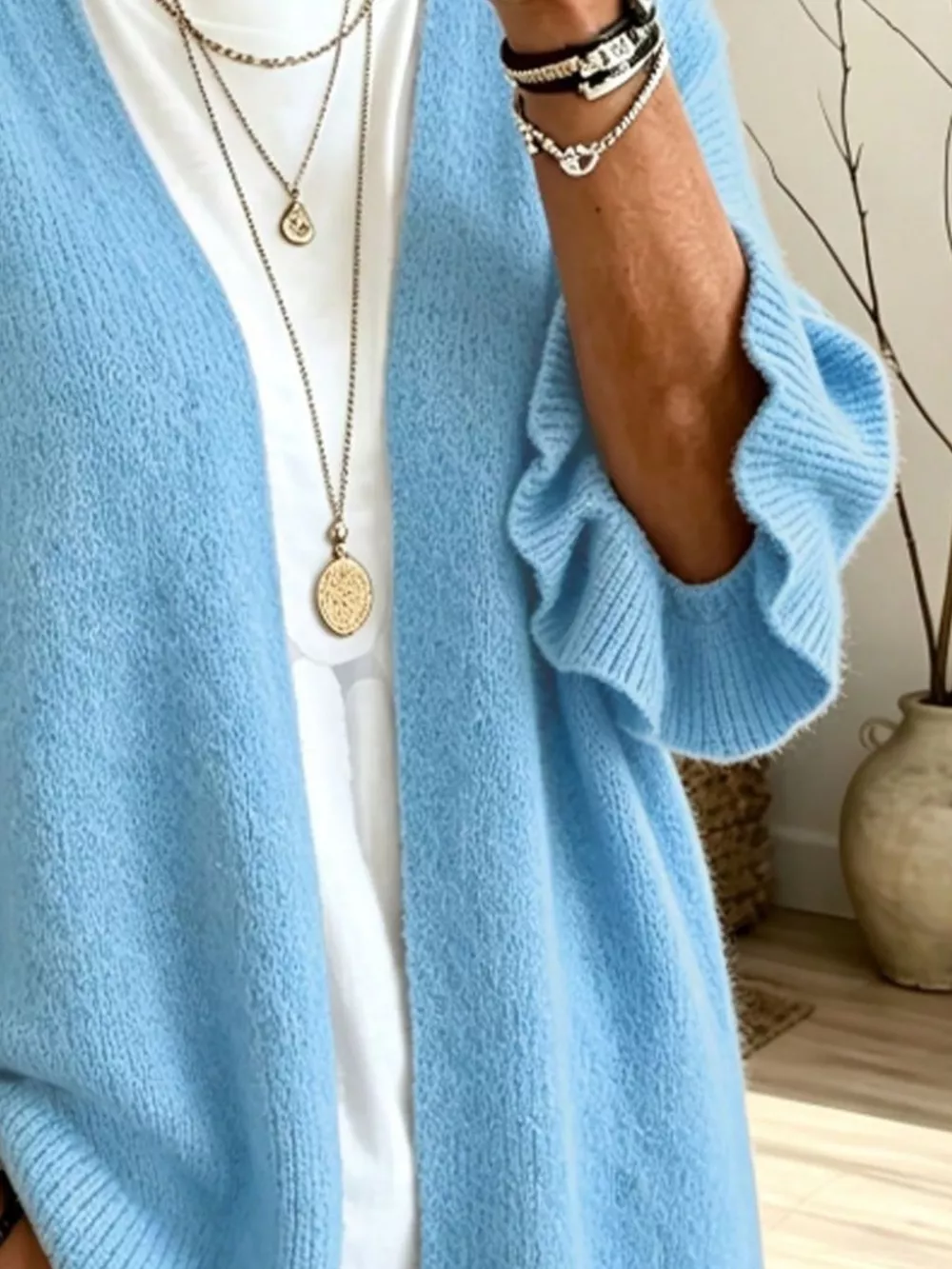Full Size Ruffle Sleeve Open-Front Cardigan Plus Size, image 7