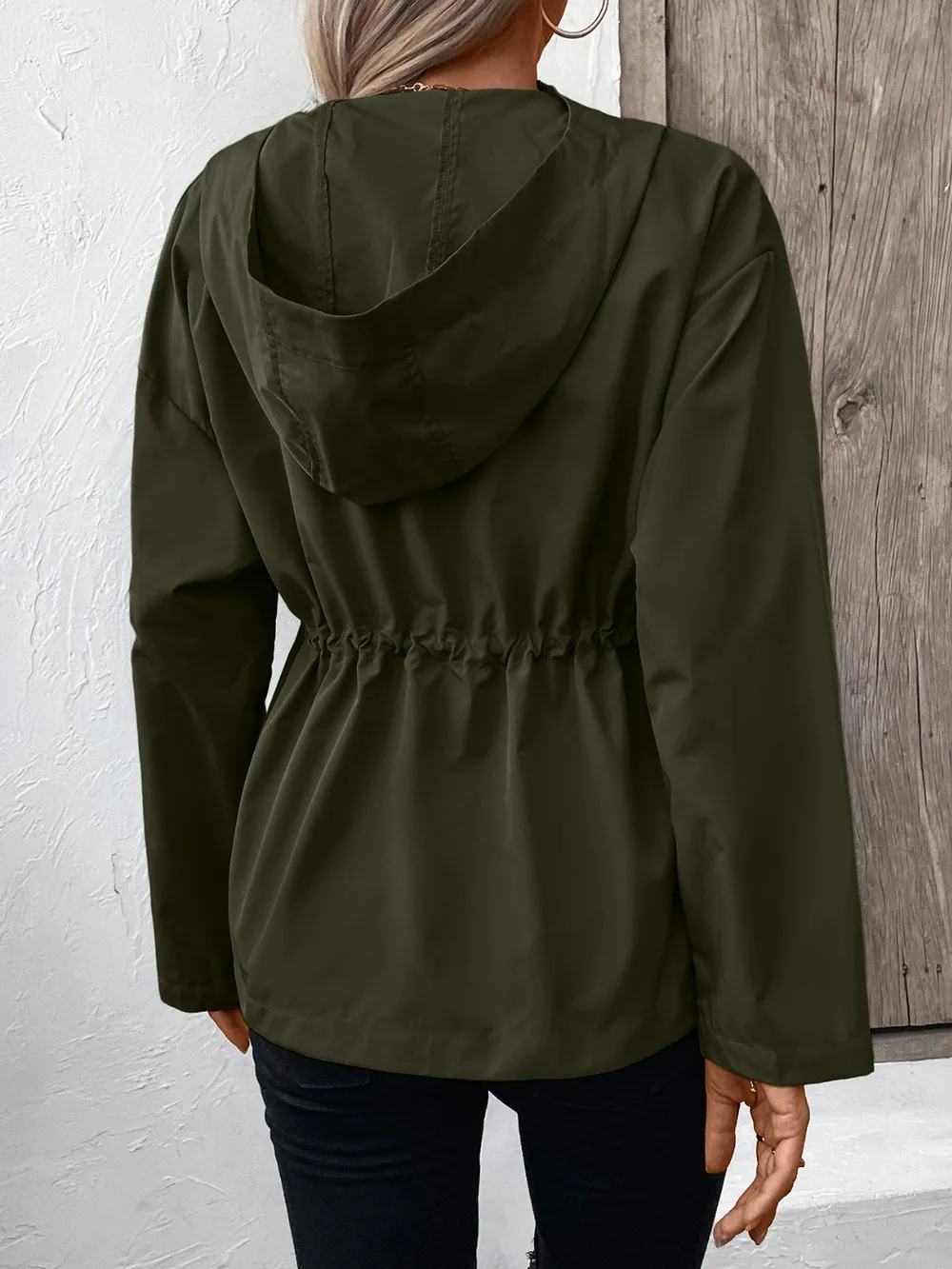Drawstring Zip Up Hooded Jacket, image 10