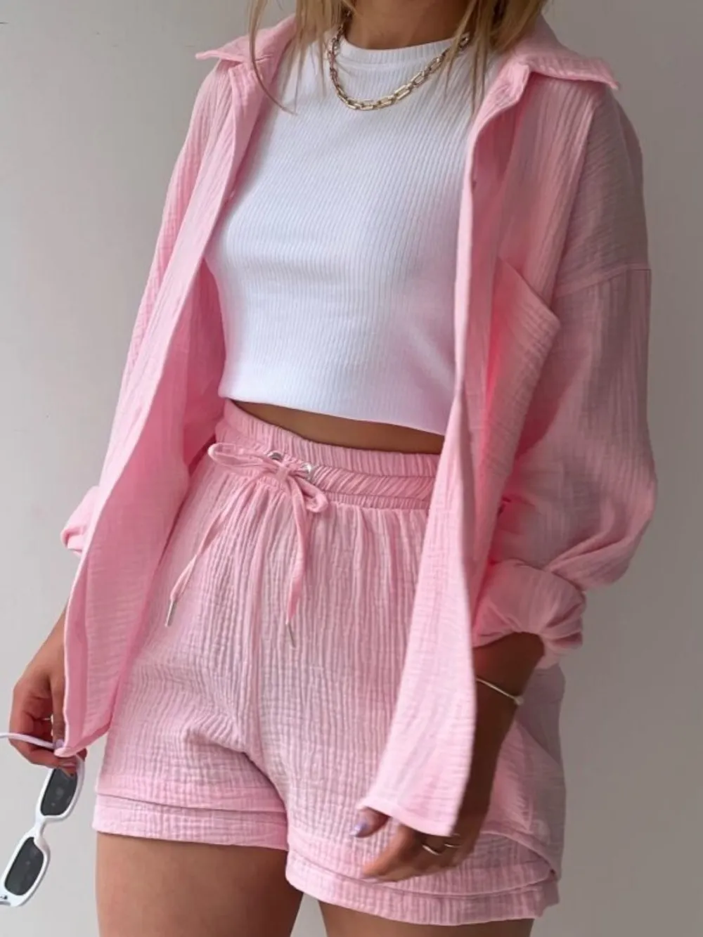 Textured Button Up Shirt and Shorts Set, image 14