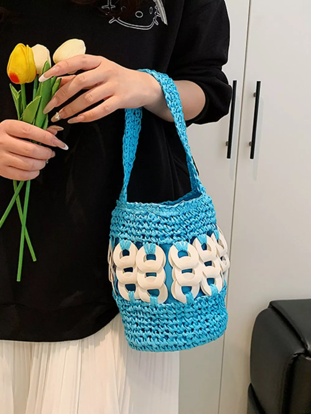Woven Bucket Handbag, image 8