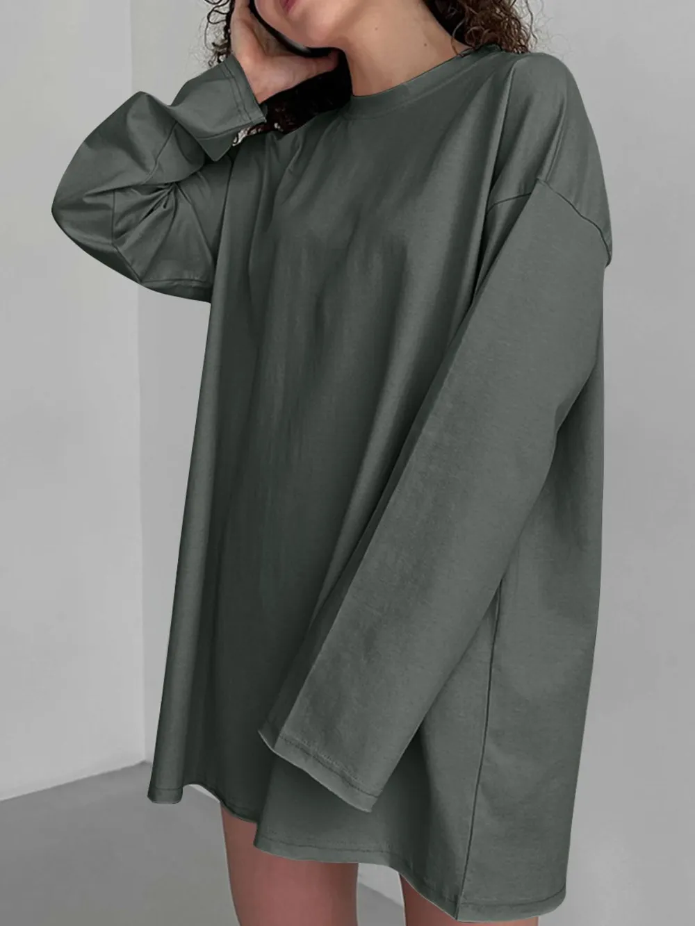 Round Neck Long Sleeve Oversized T-Shirt, image 12