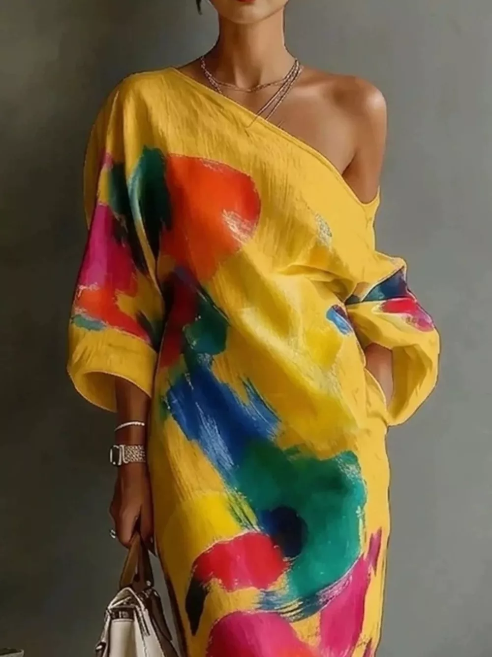 Full Size One-Shoulder Abstract Print Loose Fit Maxi Dress Plus Size, image 6