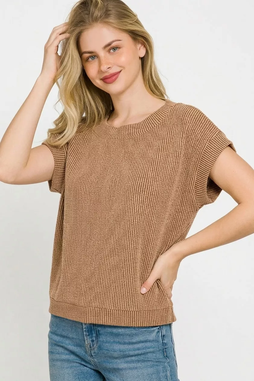 Raised Rib Cap Sleeve Top, image 3