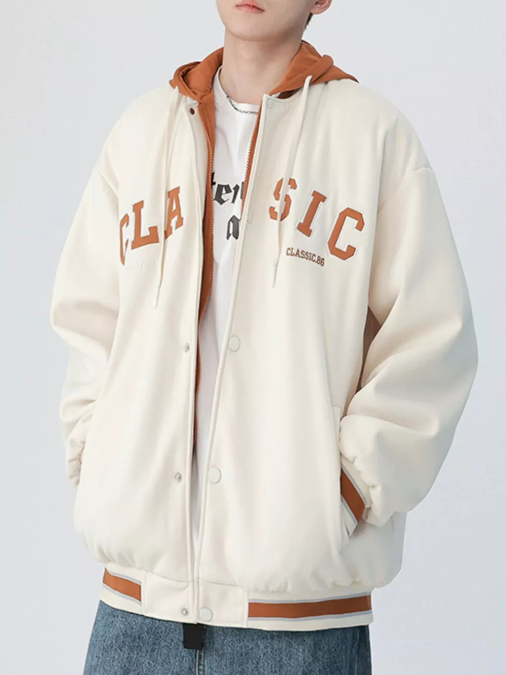 Men's Plus Size Snap Down Long Sleeve Drawstring Hooded Jacket, image 9