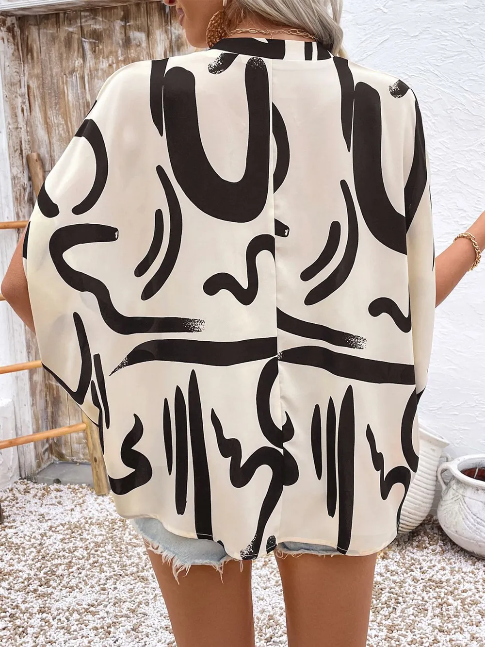 Printed Notched Half Sleeve Blouse, image 5