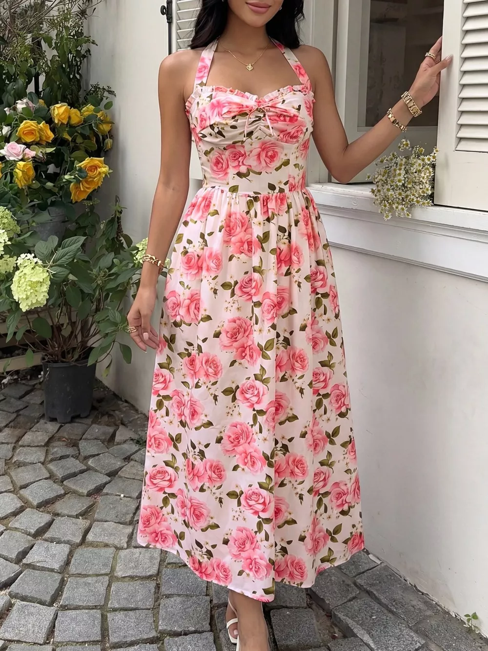 Floral Print Halter Neck Midi Dress, image 5