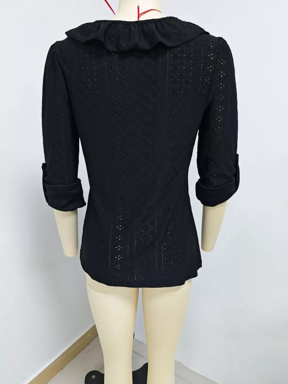 Eyelet Ruffle V-Neck Blouse, image 16