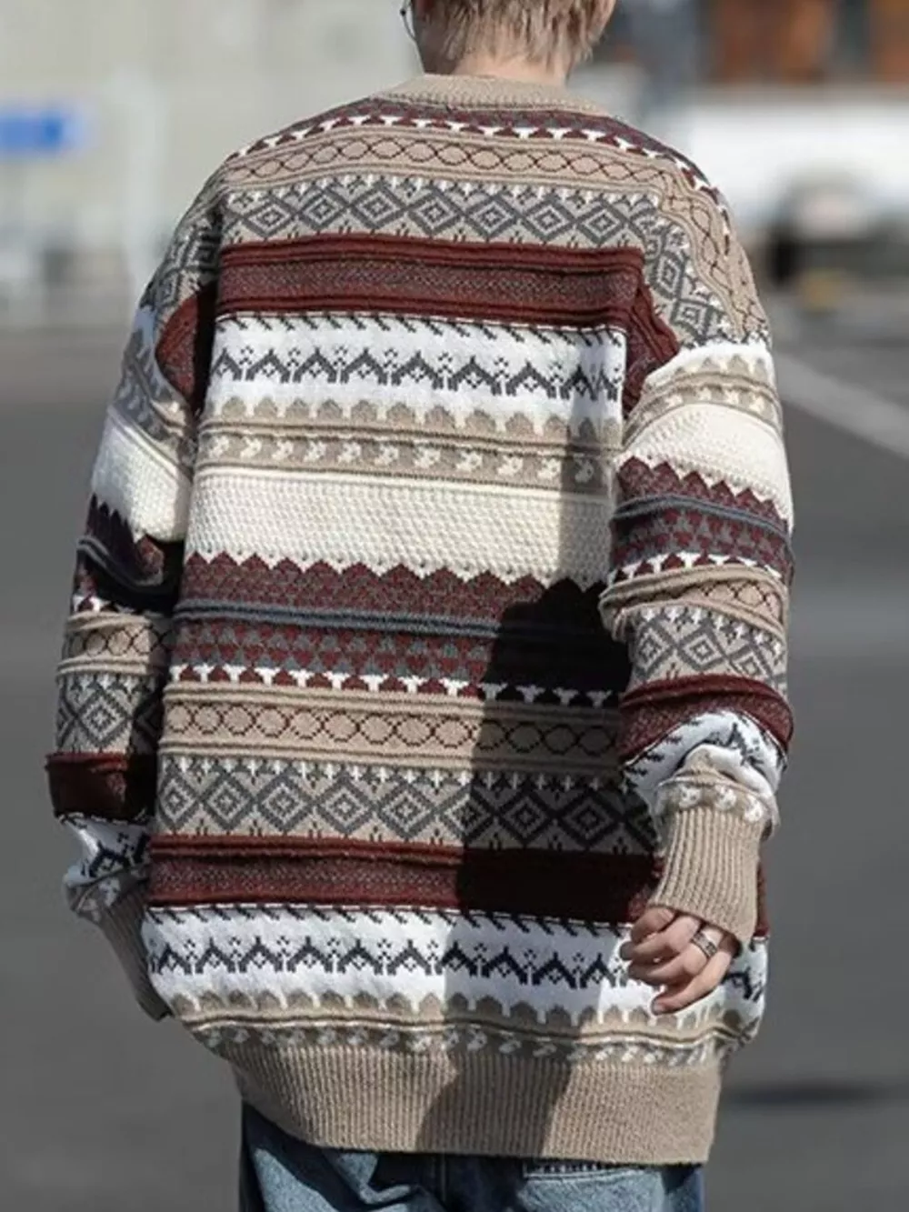 Men's Vintage Pattern Round Neck Knitted Sweater, image 6