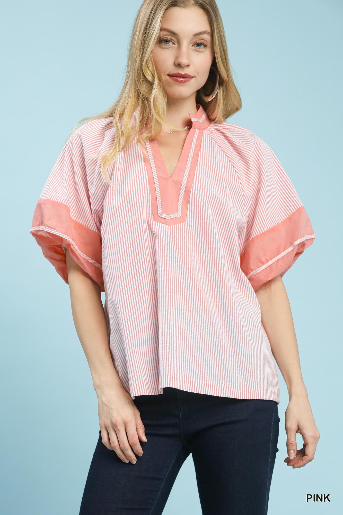 Striped Mixed Puff Sleeve Blouse