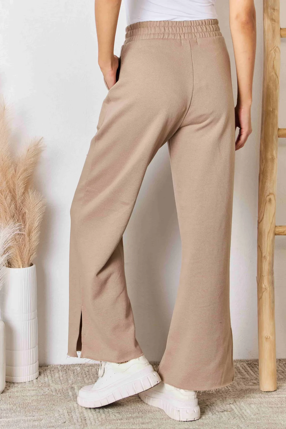 Wide Waistband Slit Wide Leg Pants, image 3
