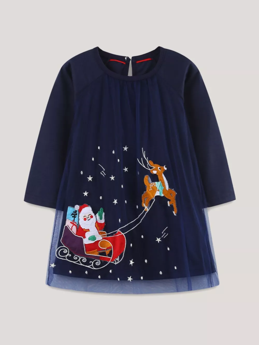 Children's Christmas Santa & Reindeer Embroidered Tulle Dress