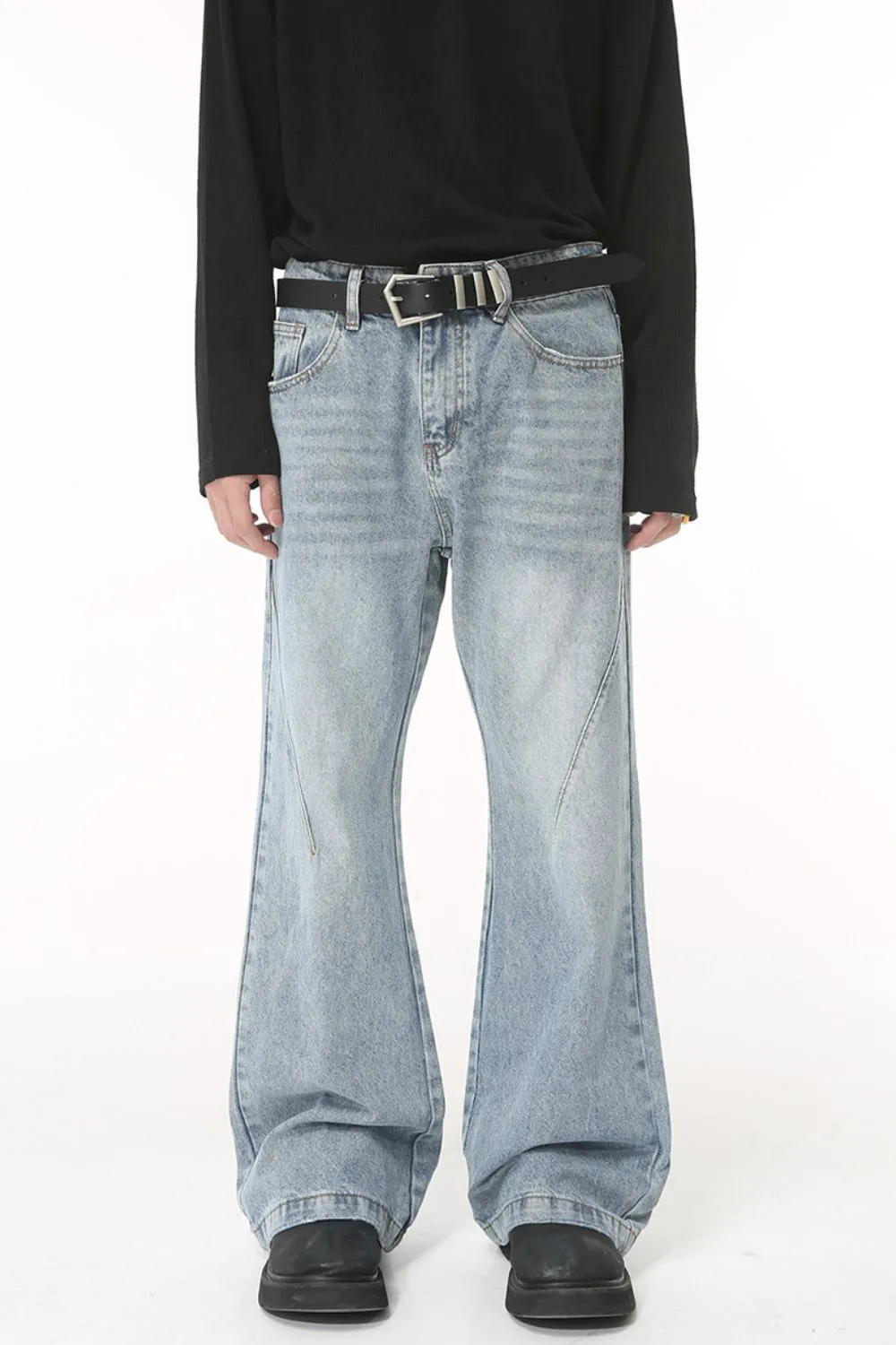 Washed Bootcut Men's Jeans with Pockets, image 2