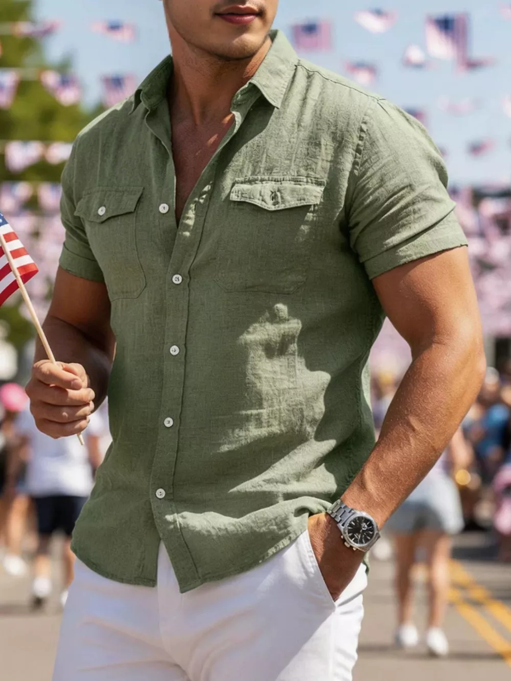 Men's Full Size Button Up Short Sleeve Shirt Plus Size, image 2