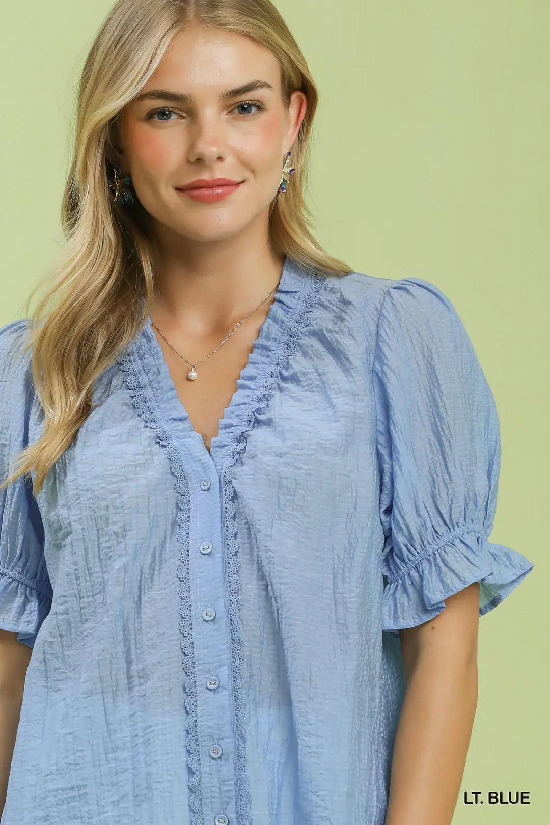 Textured Button-Front Puff Sleeve Top, image 4