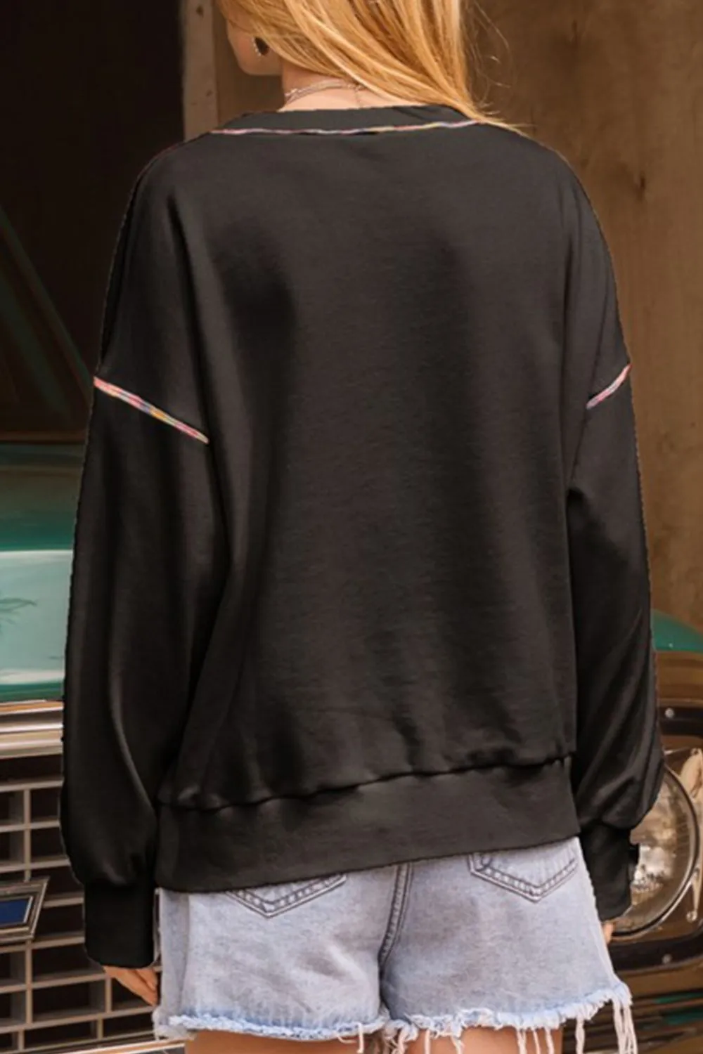 Sequin Pumpkin Round Neck Long Sleeve Sweatshirt, image 2