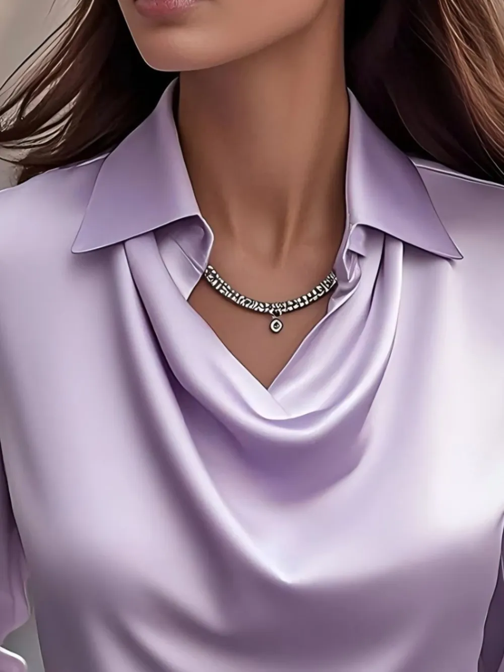 Satin Collar Long Sleeve Blouse, image 8