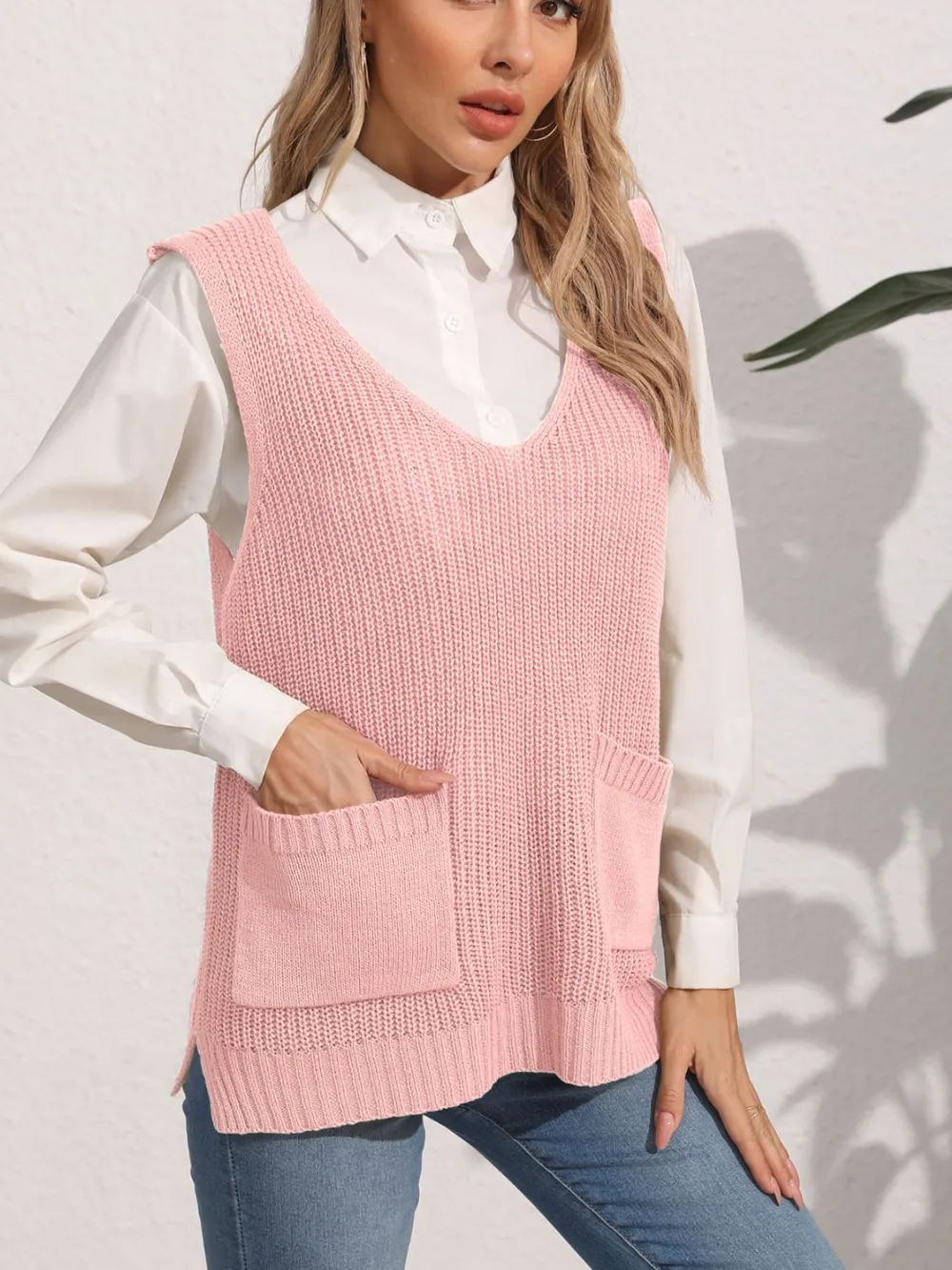 Pocketed V-Neck Sweater Vest, image 6