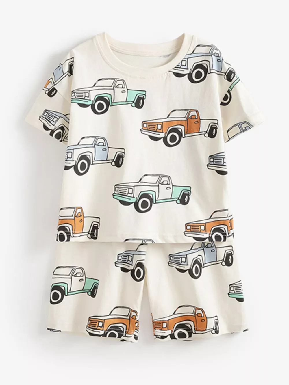 Children's Truck Print Round Neck Tee and Shorts Set, image 2