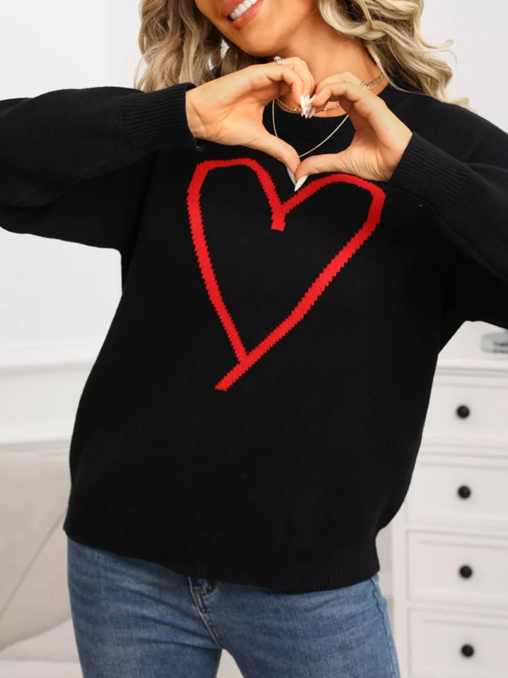 Valentine's Day Heart Graphic Dropped Shoulder Sweater, image 15